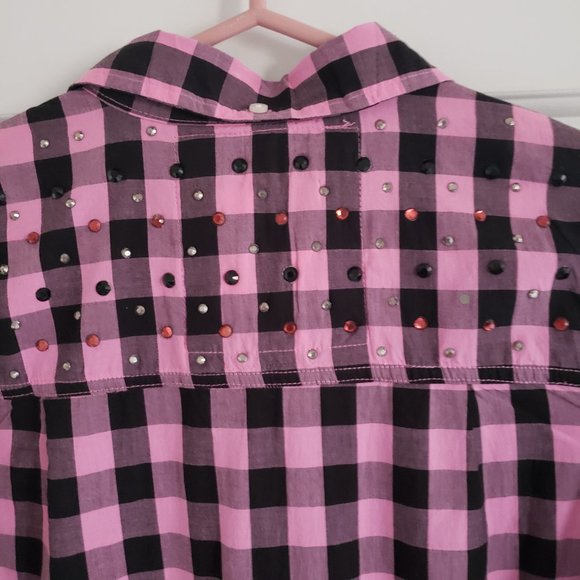 Vintage PINK VS Checkered Ruffled Rhinestones Dress Small - Picture 4 of 7